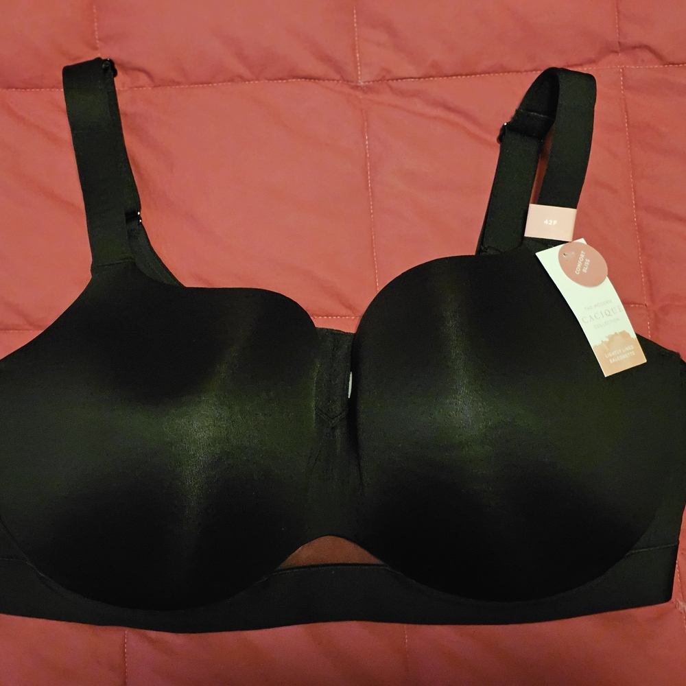 Cacique Black Lightly Lined Balconette Bra Comfort Bliss 42af
